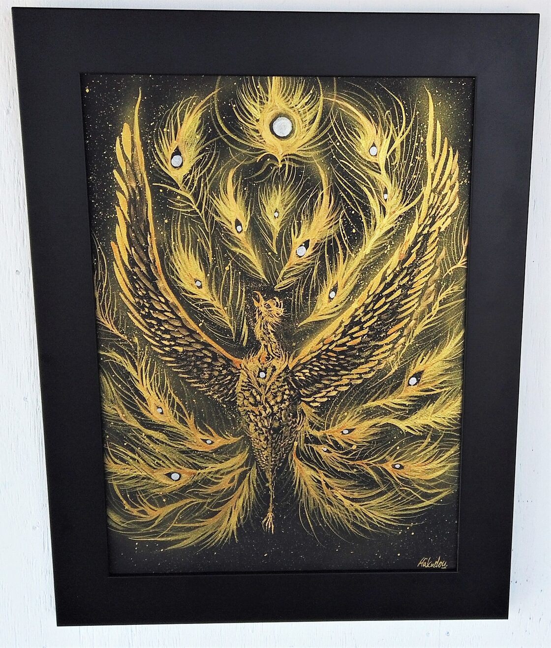 現代水墨画家☆絵師白道 「金の鳳凰」 直筆作品 /Hakudouroom. ART 