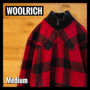 【WOOLRICH】ウールジャケット バッファローチェック ブロックチェック ブルゾン ウールリッチ M アメリカ古着