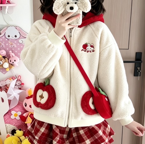 ゆめかわ♡りんご付きジップアップパーカー　jya10　　