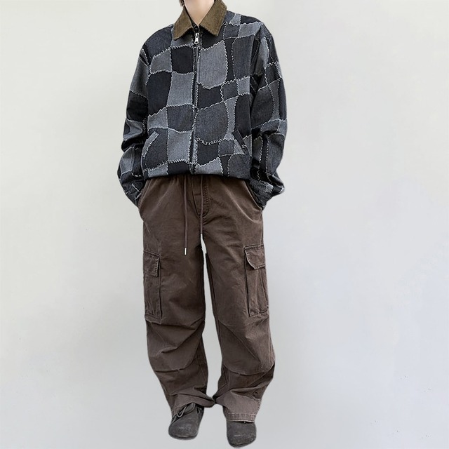 MAGMANSヴィンテージ格子柄切り替えデニムジャケット【M0033】