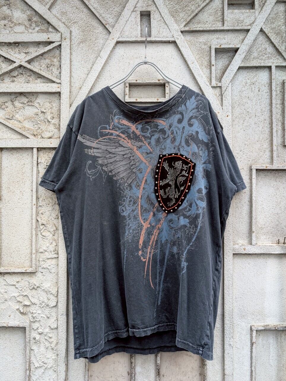 "GRUNGE" patch&studs both side print tee