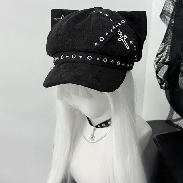 地雷系 ネコ耳帽子ケモ耳 ストラップ スタッズ パンク