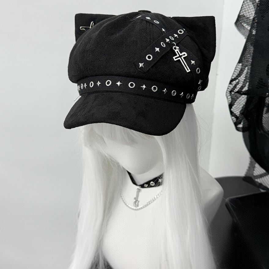 地雷系 ネコ耳帽子ケモ耳 ストラップ スタッズ パンク