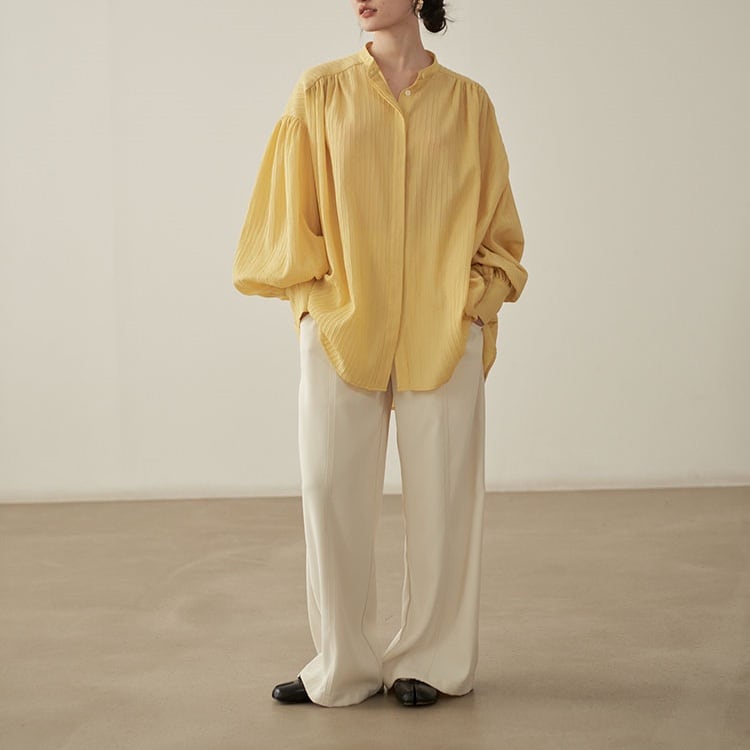 band collar wide chiffon shirt 100398