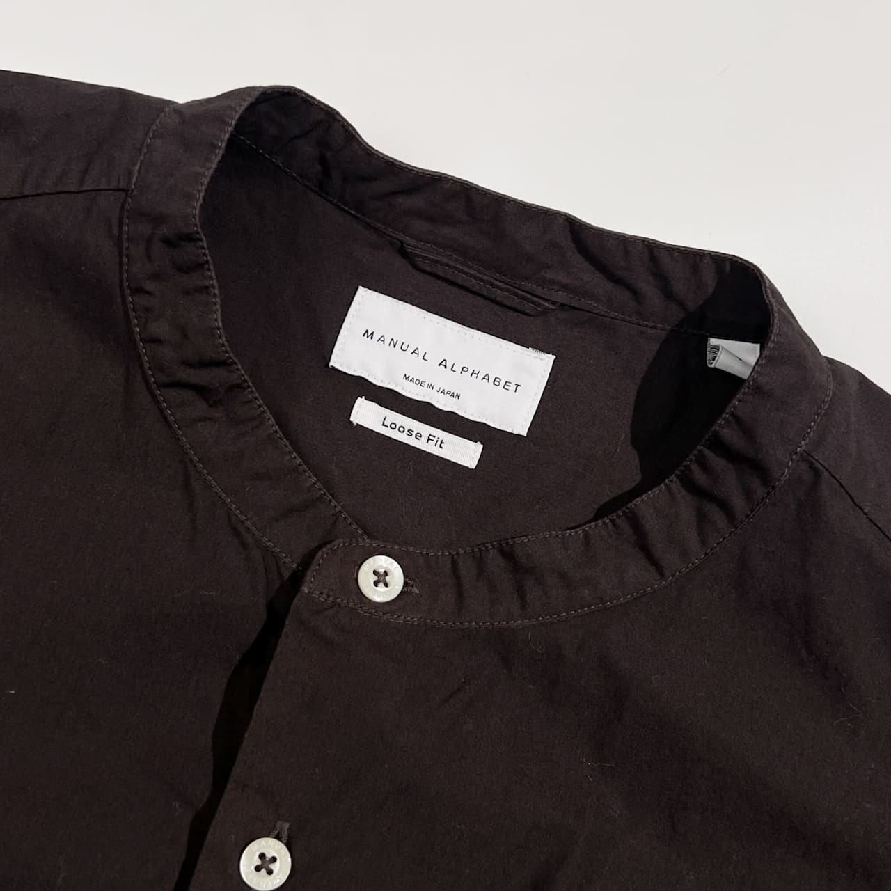 MANUAL ALPHABET マニュアルアルファベット Loose Fit  バンドカラー 半袖シャツ サイズ 3/ダークブラウン系 メンズ