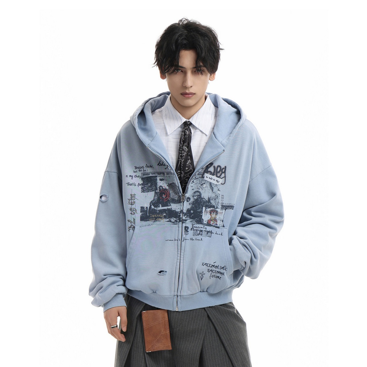 VINTAGE ストリート ダメージ加工ジップパーカー T2003