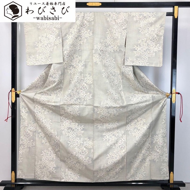 夏帯 名古屋帯 絽 花模様 萩 桔梗 金銀糸 乳白色 O-4878 着物 きもの  