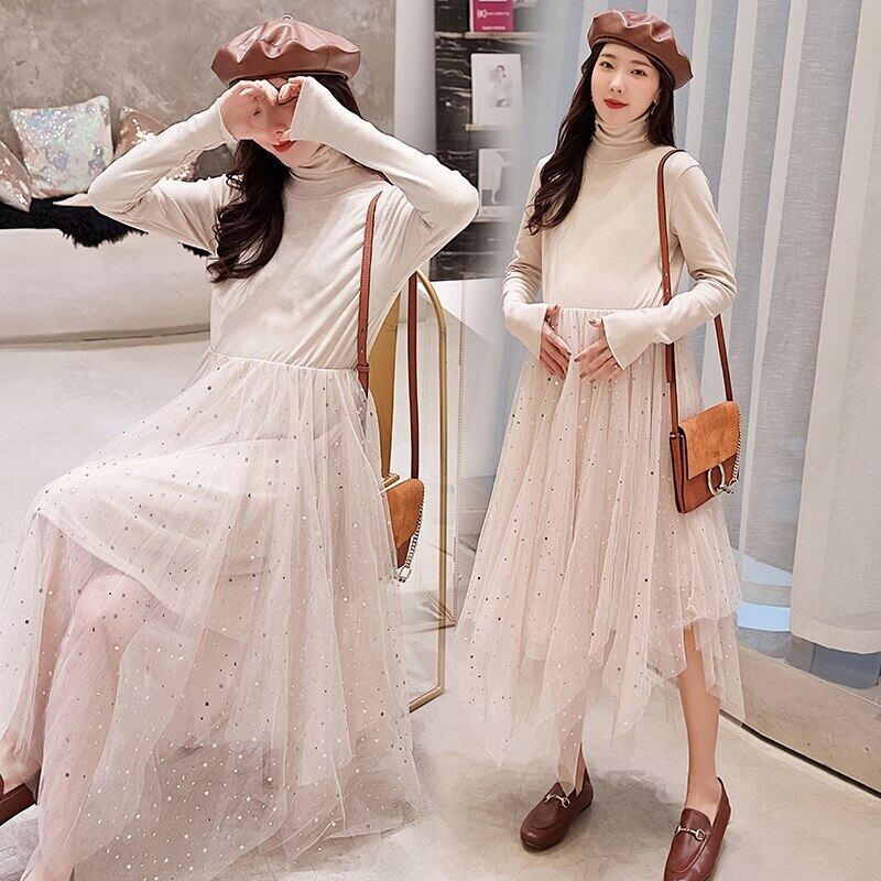 【新作】【送料無料】 マタニティドレスルーズスタイリッシュガーゼパッチワークミッドロングスリミングドレス妊婦ママドレス AL expec328595912665