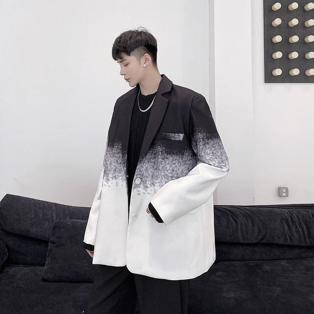 【予約販売】ジャケット メンズ グラデーション ホワイト ブラック ドレスアップ シック こなれ感 お洒落 パーティー 結婚式 二次会 パーティー エレガント 韓国 トレンド 春 M/L/XL