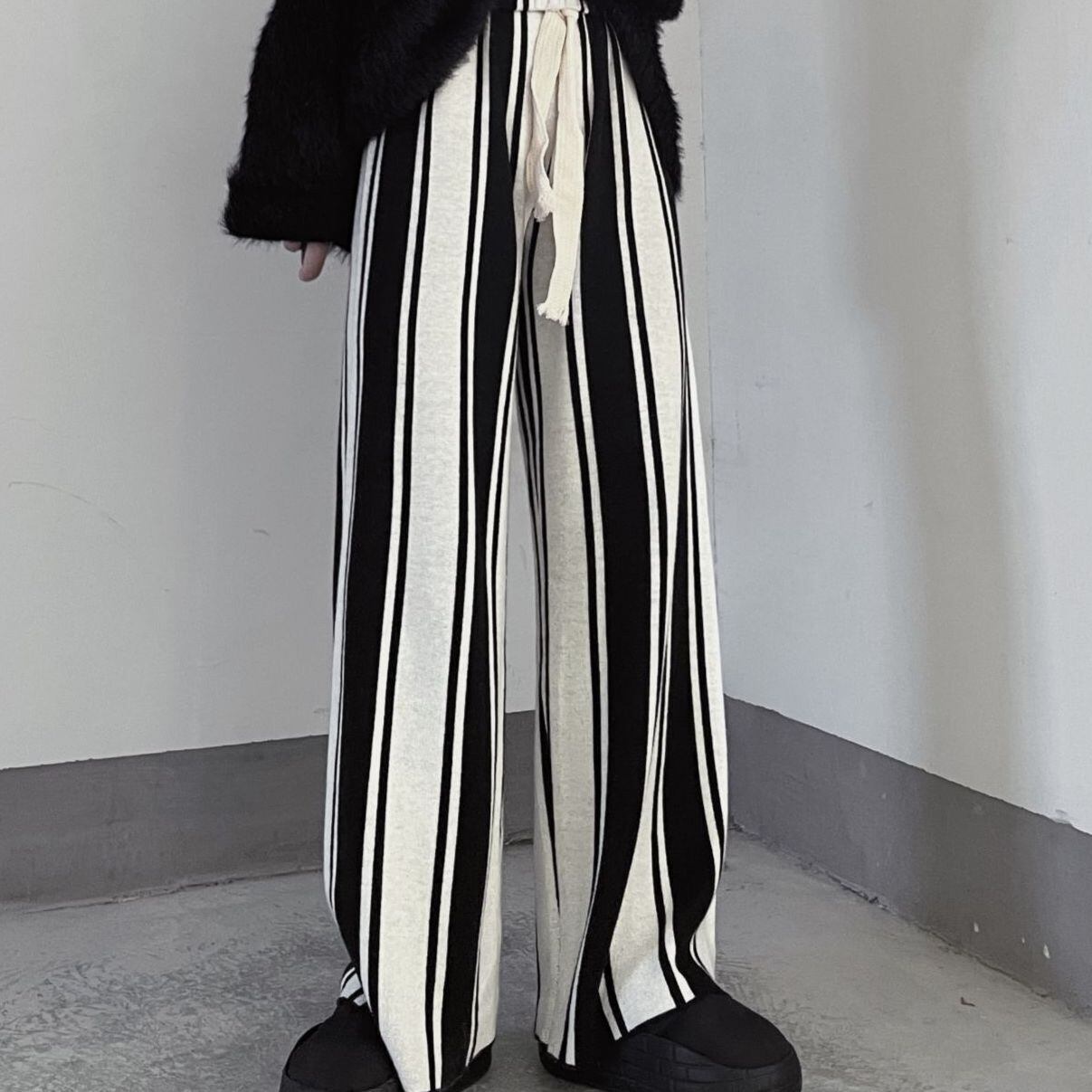 Striped knit wide leg pants S106