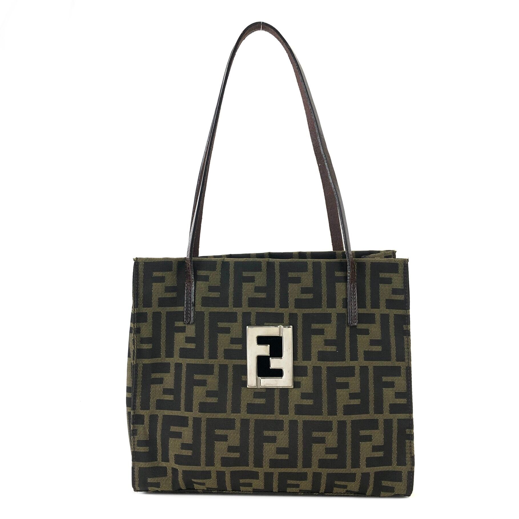 FENDI フェンディ ズッカ　FF キャンバス　レザー　ハンドバッグ FENDI フェンディ ズッカ FF キャンバス ハンドバッグ トート