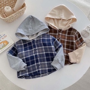 【BABY&KID】秋新作帽子付けチェック柄シャツ2色