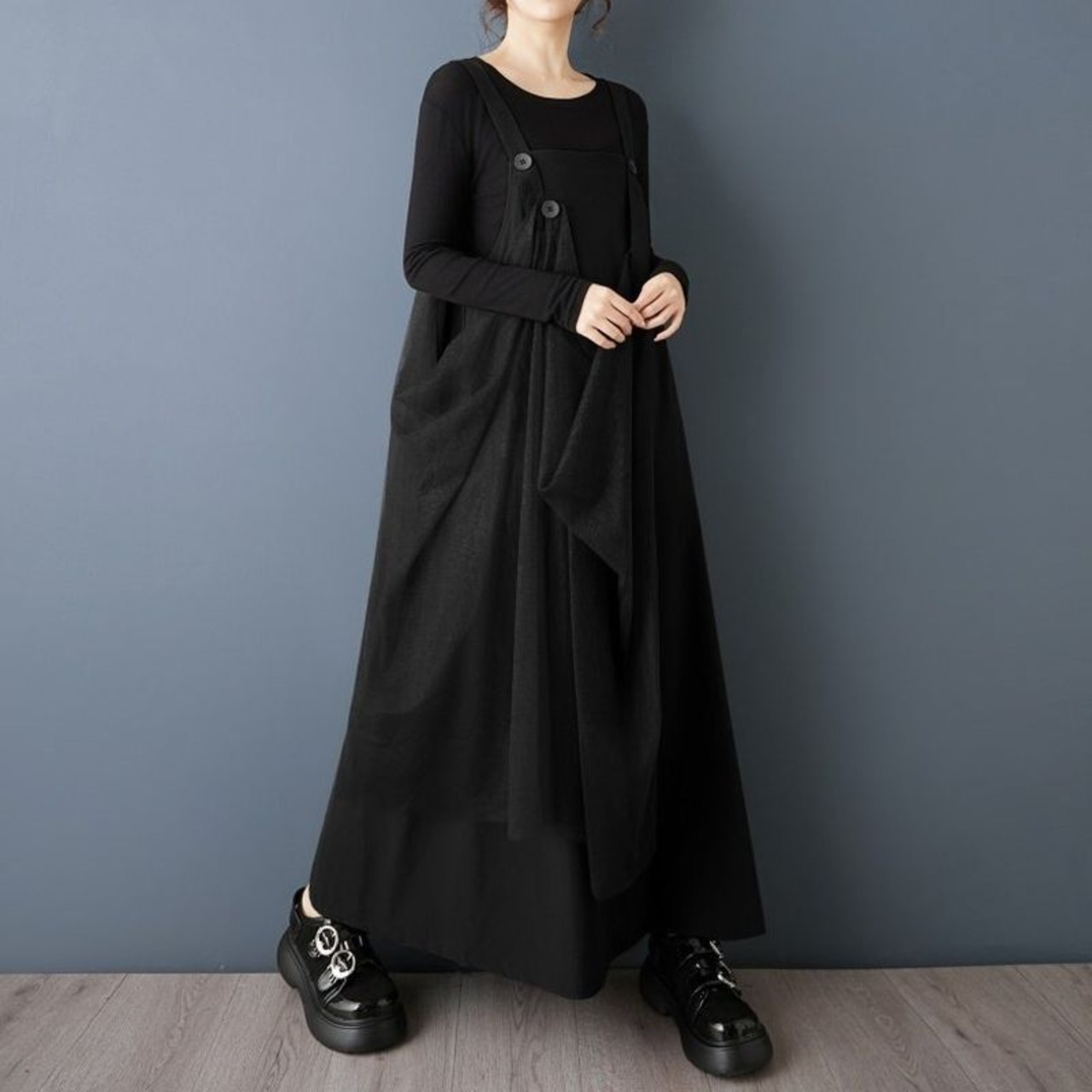 レイヤード チュール サスペンダースカート 00355