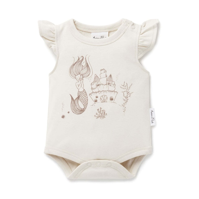 aster&oak asterandoak MERMAID PRINT FLUTTER ONESIE マーメイド　ロンパース　オーガニックコットン１００％　輸入子供服　日本未入荷　ベビーウェア　アースカラー　ベビーギフト　出産祝い