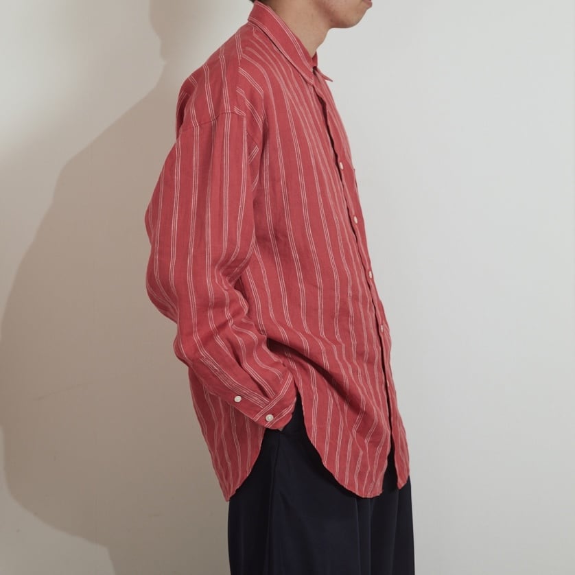 LINEN STRIPE BIG SH / リネンストライプBIGシャツ(RED) | KICS
