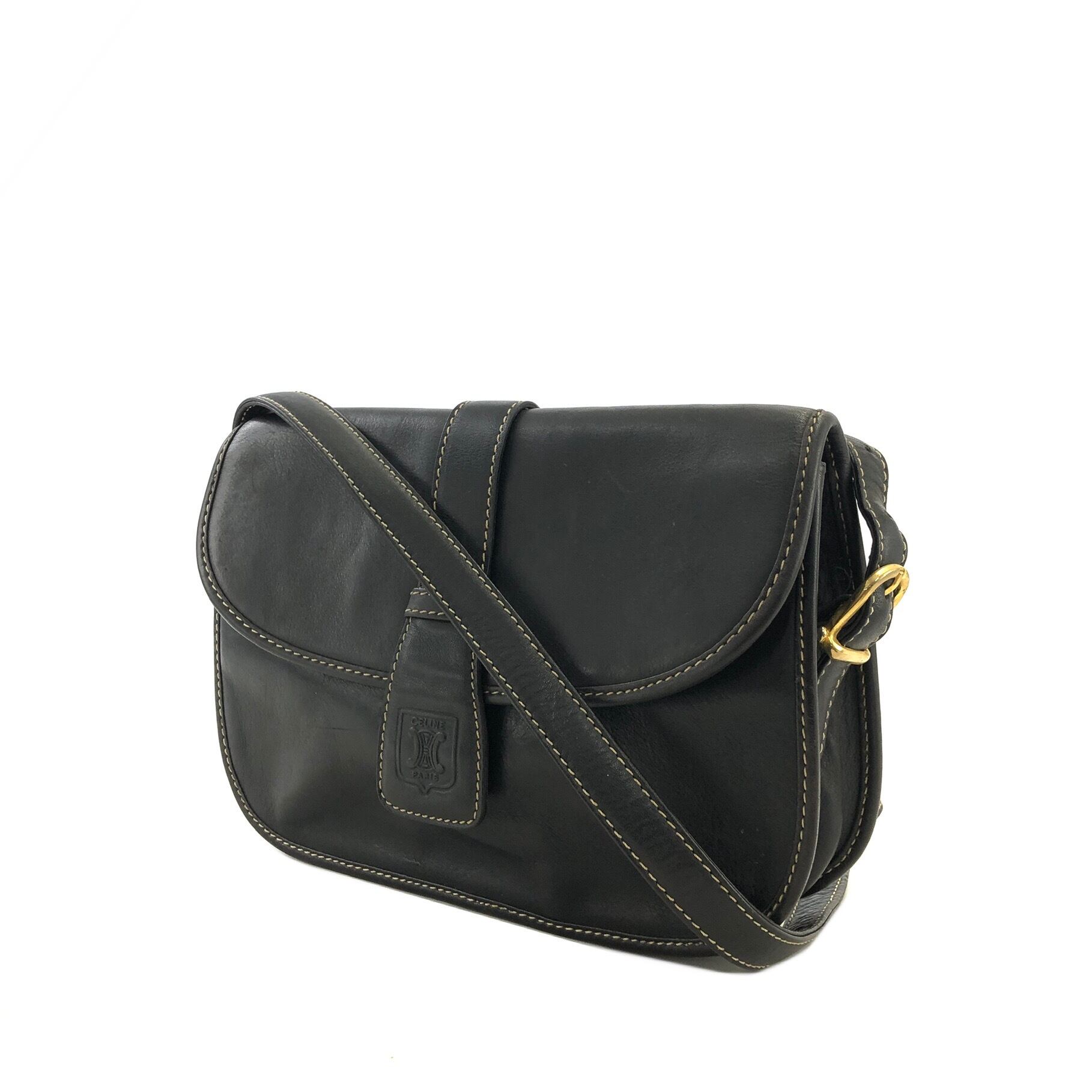 CELINE セリーヌ ブラゾン型押し レザー フラップ ショルダーバッグ CELINE セリーヌ ブラゾン型押し レザー フラップ ショルダーバッグ