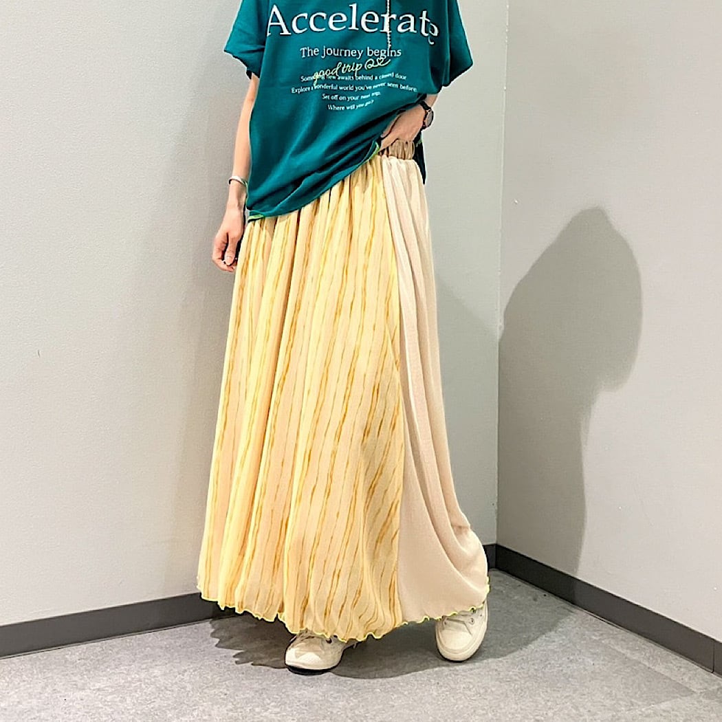 シフォンプリーツドッキングマキシスカート