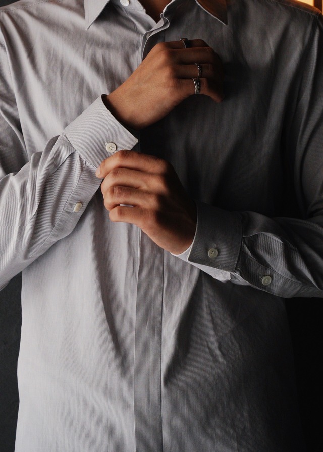 00’s KRISVANASSCHE regular collar fly front stripe shirt