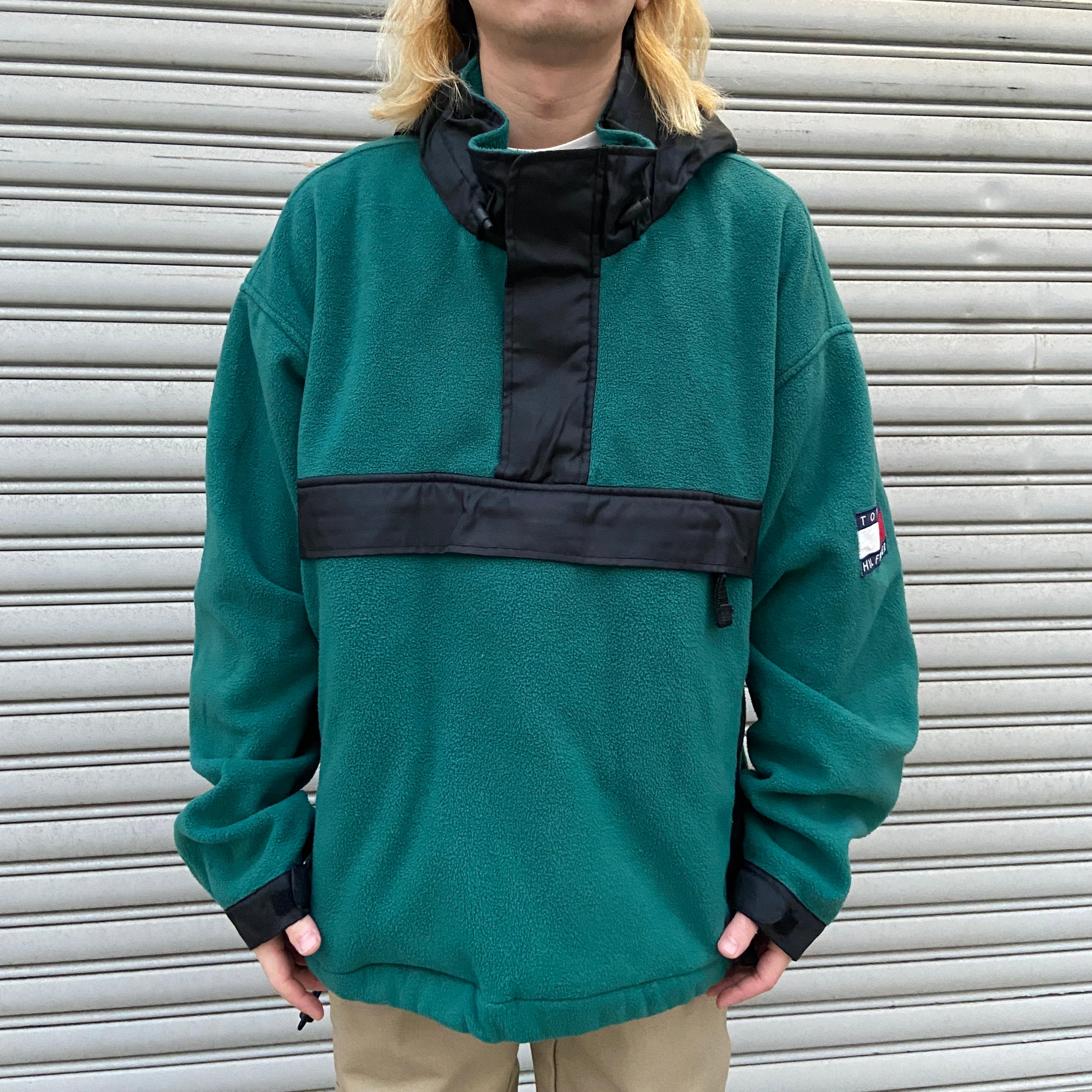 『送料無料』90s TOMMY HILFIGER フリースアノラックパーカー グリーン | 古着屋 Uan powered by BASE