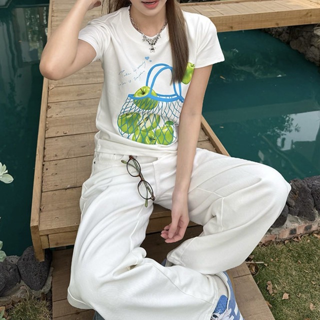 アップルバスケットポッププリントTシャツ 1col   R02340