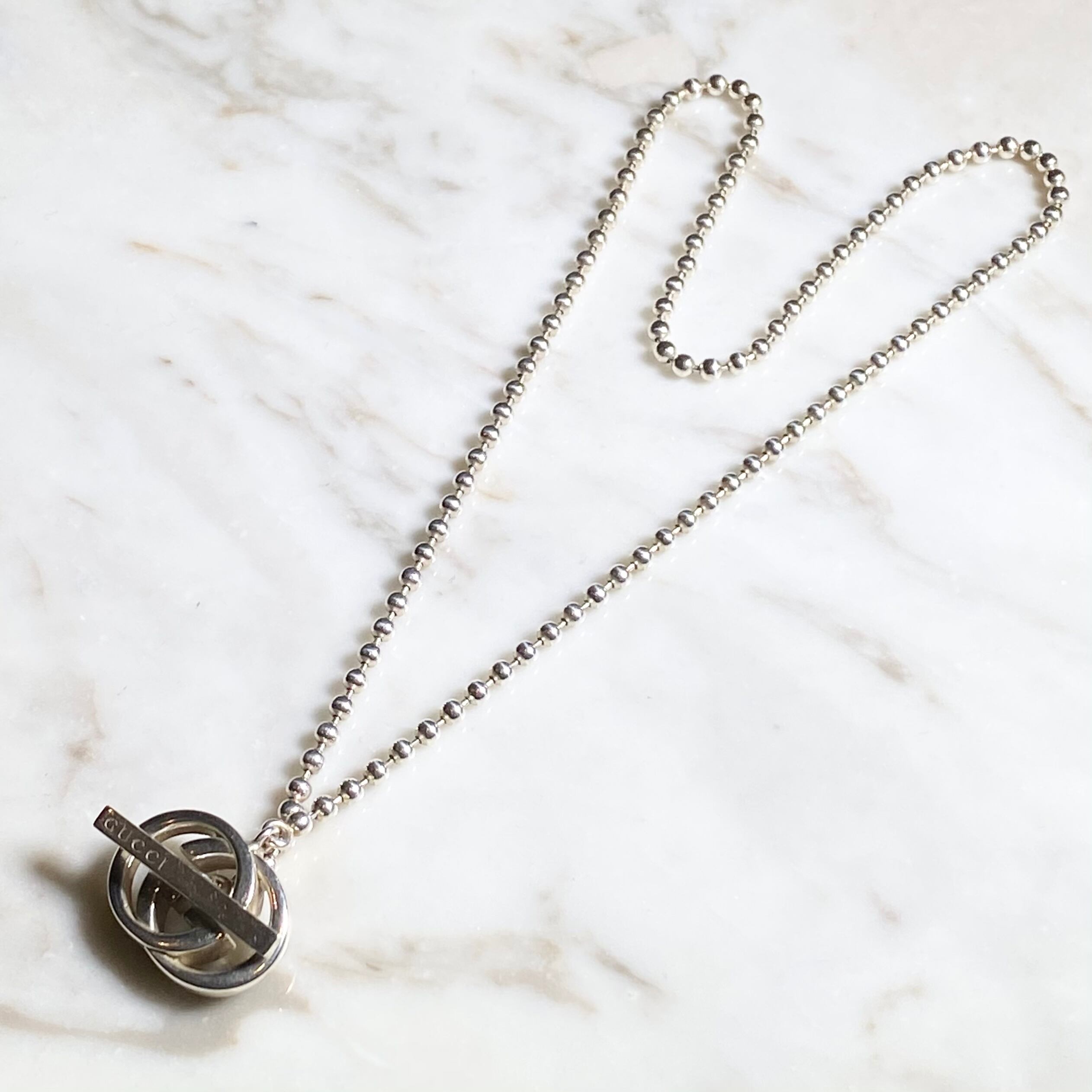 GUCCI silver ball chain toggle necklace “interlocking G” | NOIR ONLINE