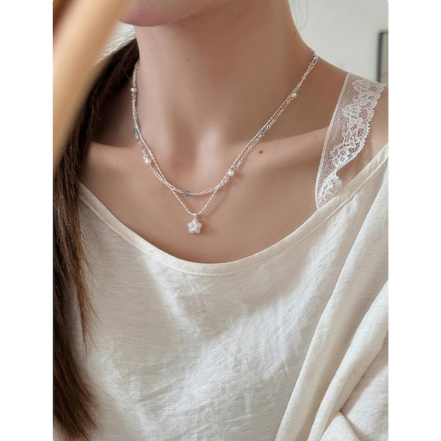 suzyaccシルバー星&パールの2層ネックレス