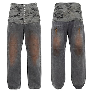 T.C.R WASHED DOUBLE WAIST BAGGY PANTS - GRAY
