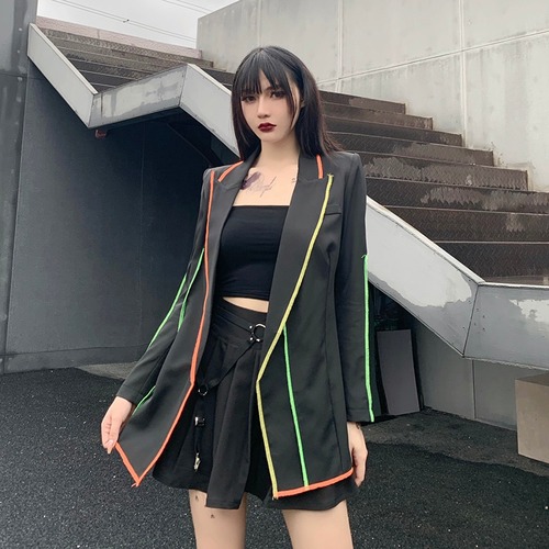 ✞ゴシック蛍光ステッチブレザー ブラウス ストリート ✞✝✞ ゴスロリ SM ミリ 甘ロリ クラロリ 和ロリ エレガント 黒ロリ 姫ロリ 華ロリ AA-AA25385492977
