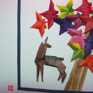 【おりがみ折り図】鹿と紅葉
