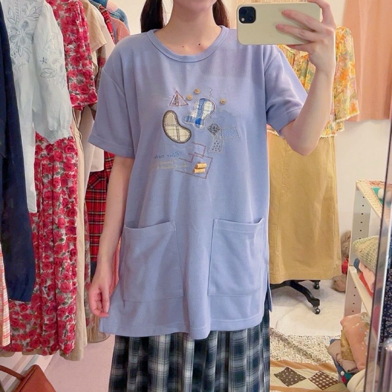 patchwork stitch knit T-shirt
