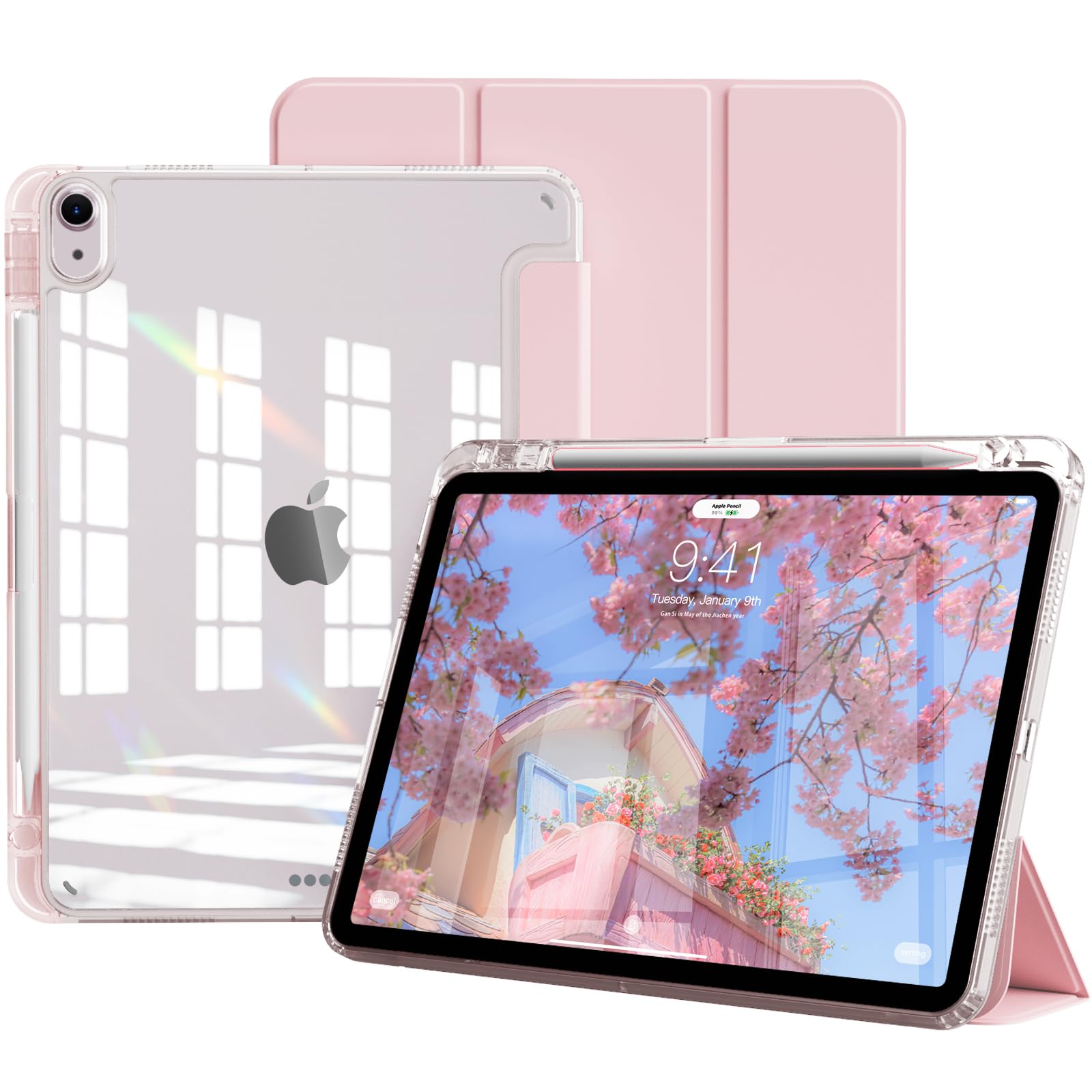 JKSML 対応 iPad Air 11インチ ケース (M4/M3/M2) 透明バックケース 第5/4世代 10.9インチ対応 (ピンク)