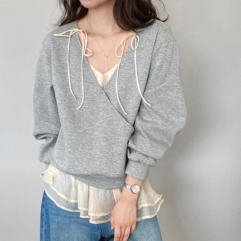 【tops】フェイクレイヤードトップス Q8246