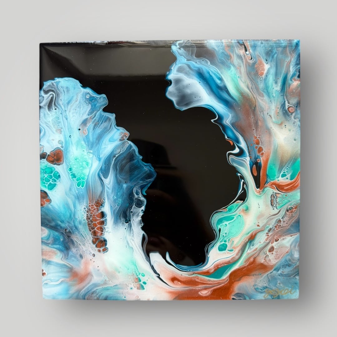 咲く No.8 アート 抽象画 【20×20cm】 木製パネル、レジンコーティング