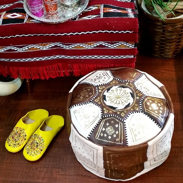 モロッコ プフ 山羊 本革レザー スツール（ブラウン）オットマン POUF