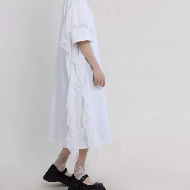 chiffon frill half sleeve dress L0614