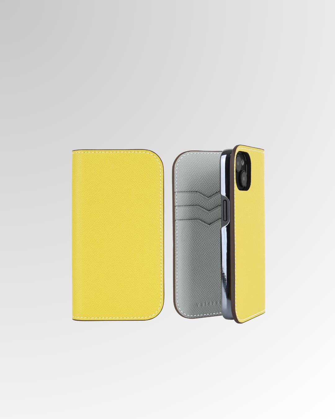 【iPhone15シリーズ】手帳型ケース エプソン イエロー×スカイグレー