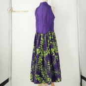 フラダンス 衣装 ALOHA STANDARDS アロハスタンダード ワンピース ドレス パープル系 植物柄 ハワイアンプリント ハワイアン アロハ フラ ダンス レッスン 練習 ハワイアンダンス 紫 黄緑 グリーン系 ノースリーブ ハイネック フレアスカート 華やか 鮮やか かわいい おしゃれ