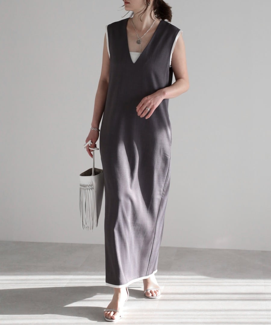 ディープVネックレイヤード風ジャンパースカート【p-20111】.