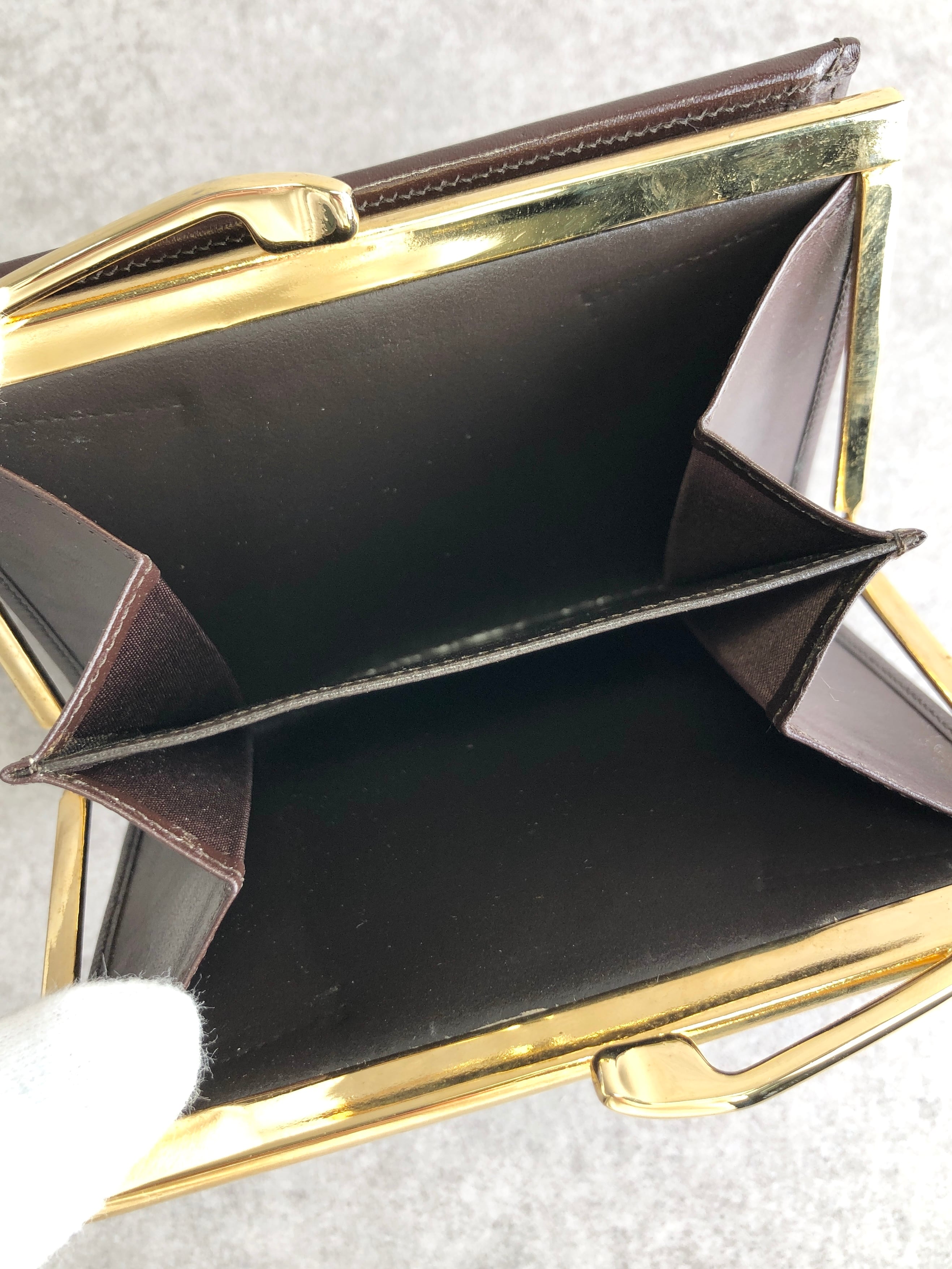 イヴサンローラン 長財布 がま口 ブラウン レザー ゴールド金具 ヴィンテージ Yves Saint Laurent イヴ・サンローラン 財布 ブラウン YSL レザー