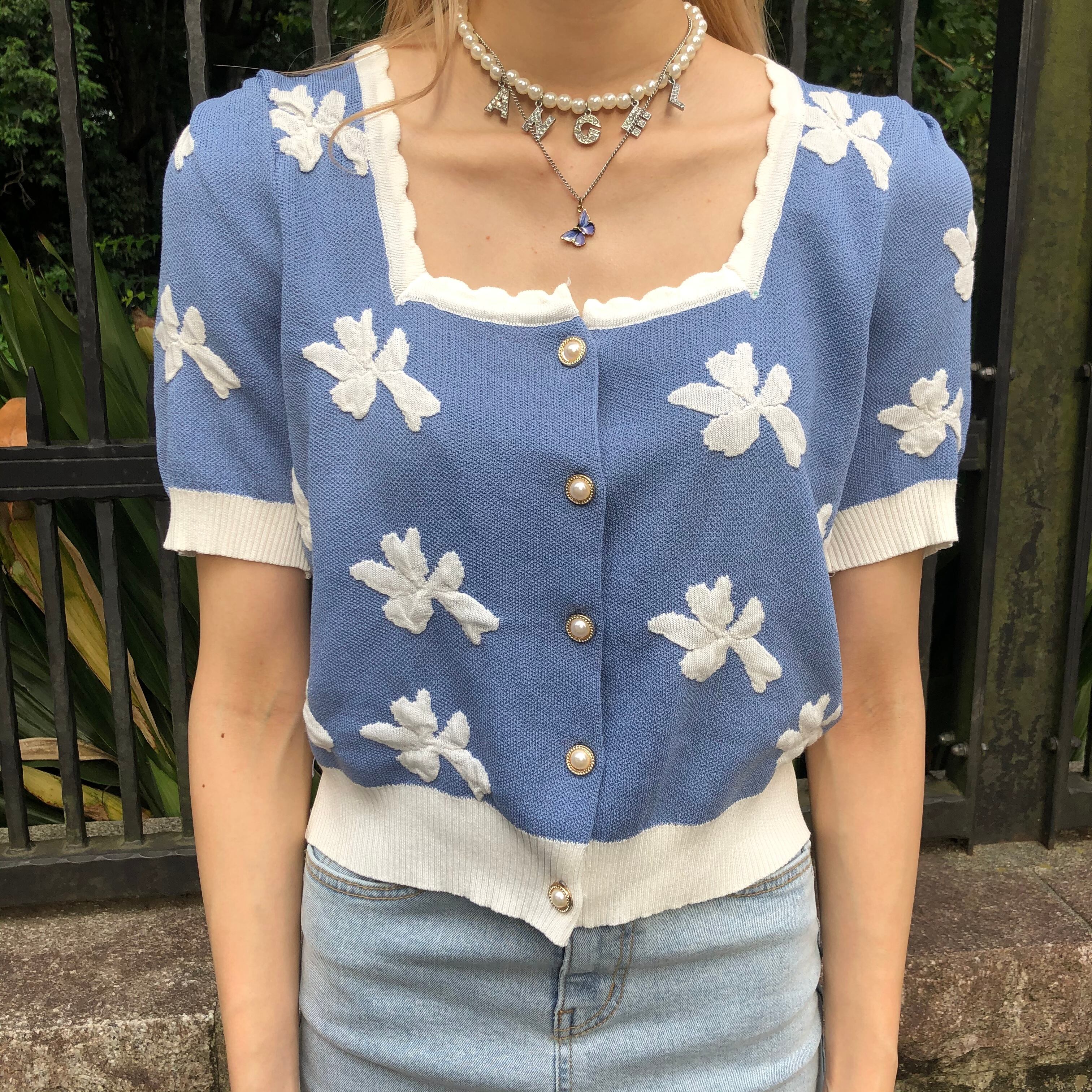 square neck flower blouse