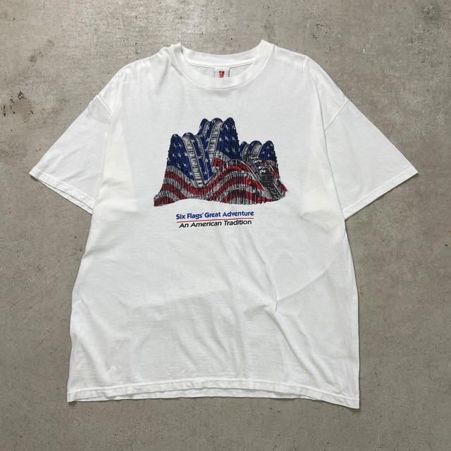 90年代 USA製 SIX FLAGS ジェットコースター 遊園地 プリントTシャツ 