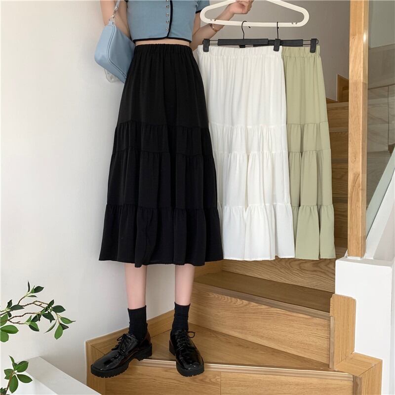 スプリングサマースカート Aライン薄手ハイウェストウェスト 春物 夏物 1号婦人3950698508