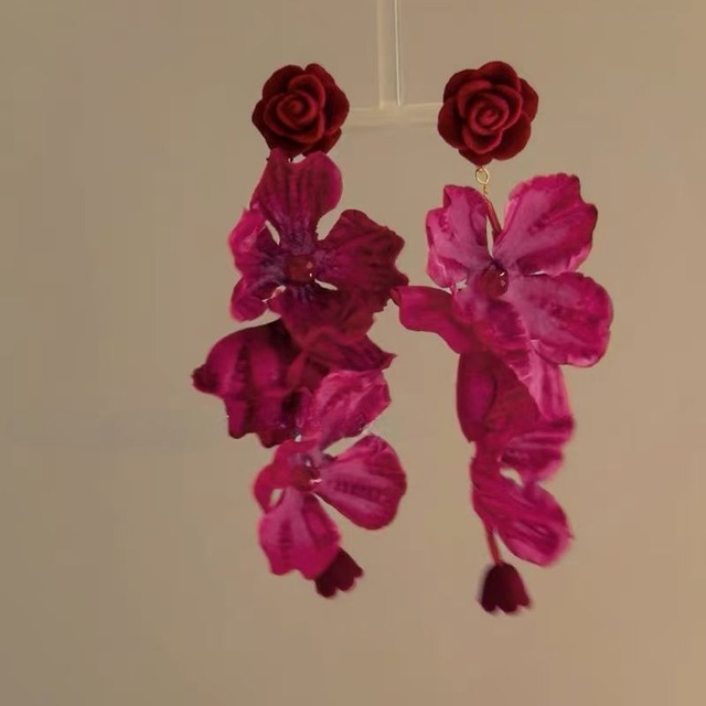 red rose floral tassel drop pierce ＜a3065＞