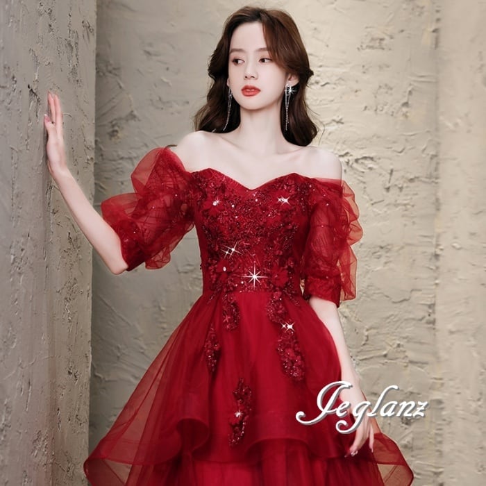 パーティ イブニングドレス 背中 編み上げ ラメ 光沢感 2パターン