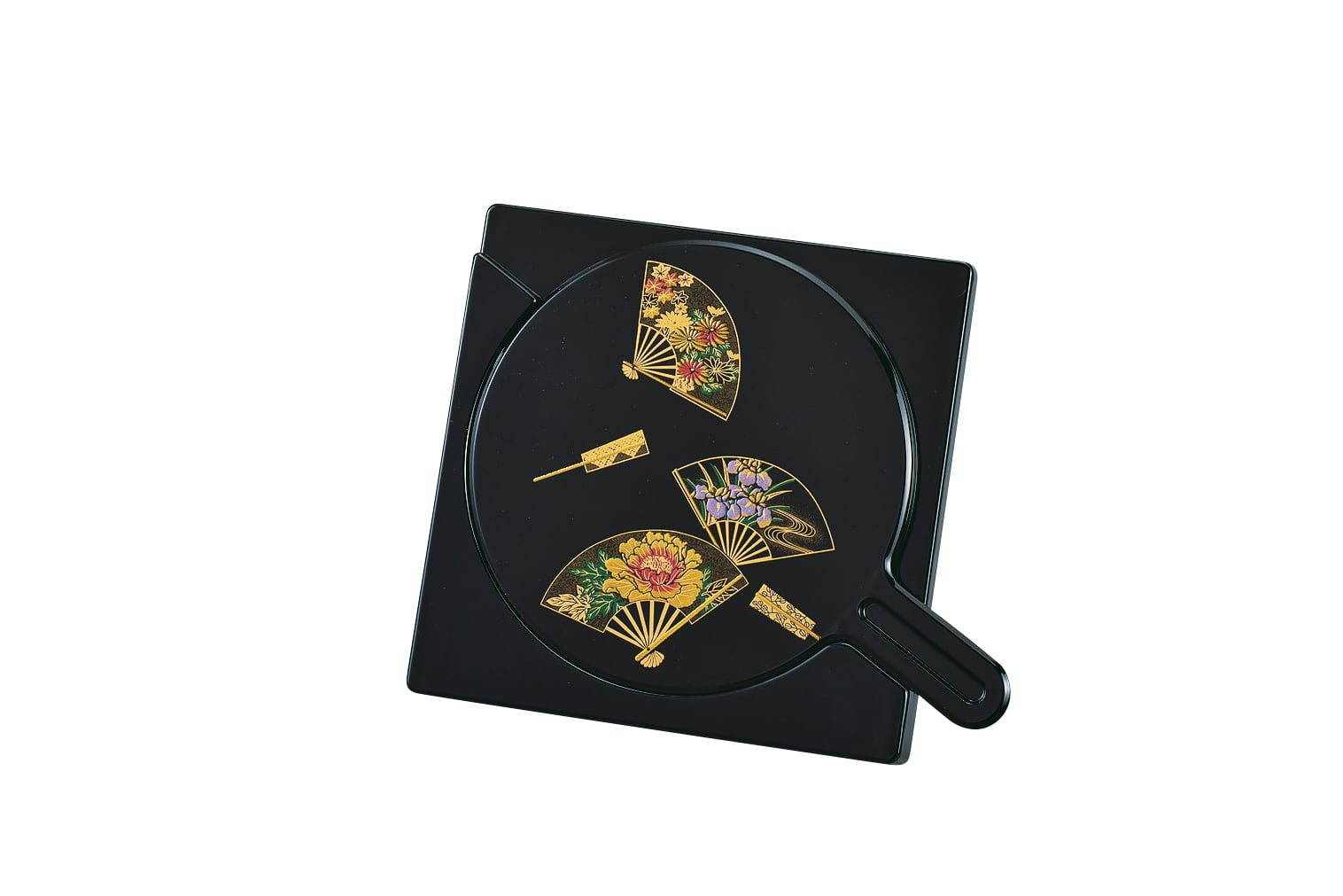 鏡屋銭（扇） 36-0804 合せ鏡 黒 扇面春秋 Comnbination Mirror w Fan Motif