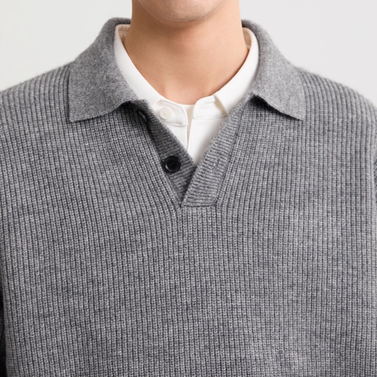 オープンカラー リブ編み長袖ニット af0399