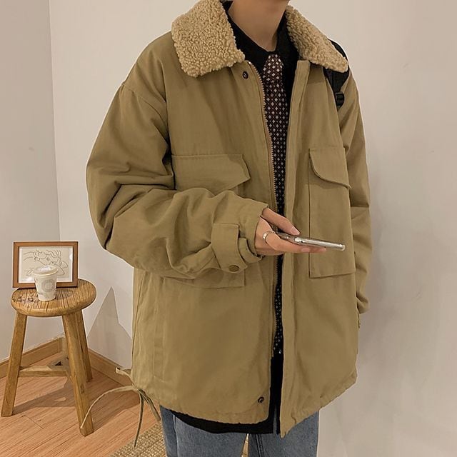 予約販売】ブルゾン 襟ボア アウター ジャケット メンズ ベージュ 防寒