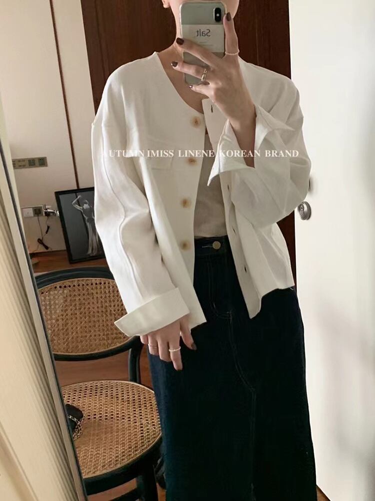 ラウンドネックジャケット オータムソリッド カラースリムコート ロング 秋物 Oネック ソリッドカラー ビッグFスモールZ韓国61902387885