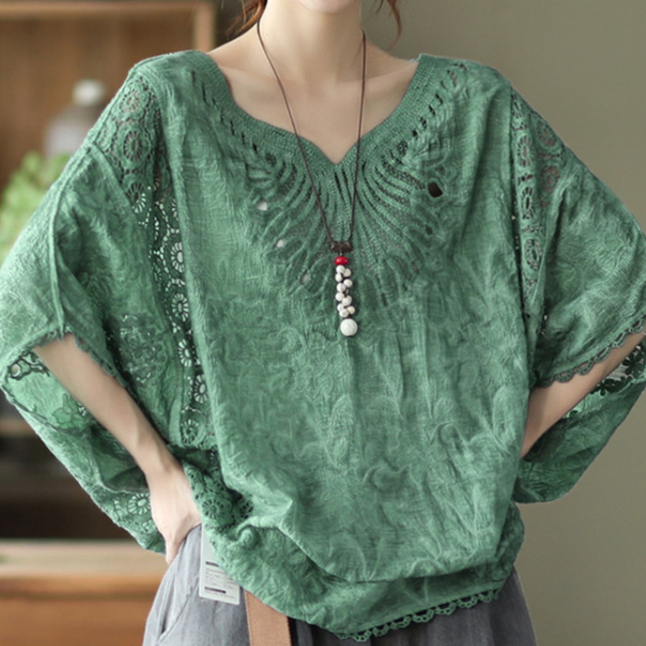 バットスリーブレースブラウス 6color A00313