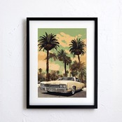 California Life｜クラシックカーとパームツリーのヴィンテージアートポスター｜カリフォルニア気分を楽しむ西海岸インテリアA4ポスター